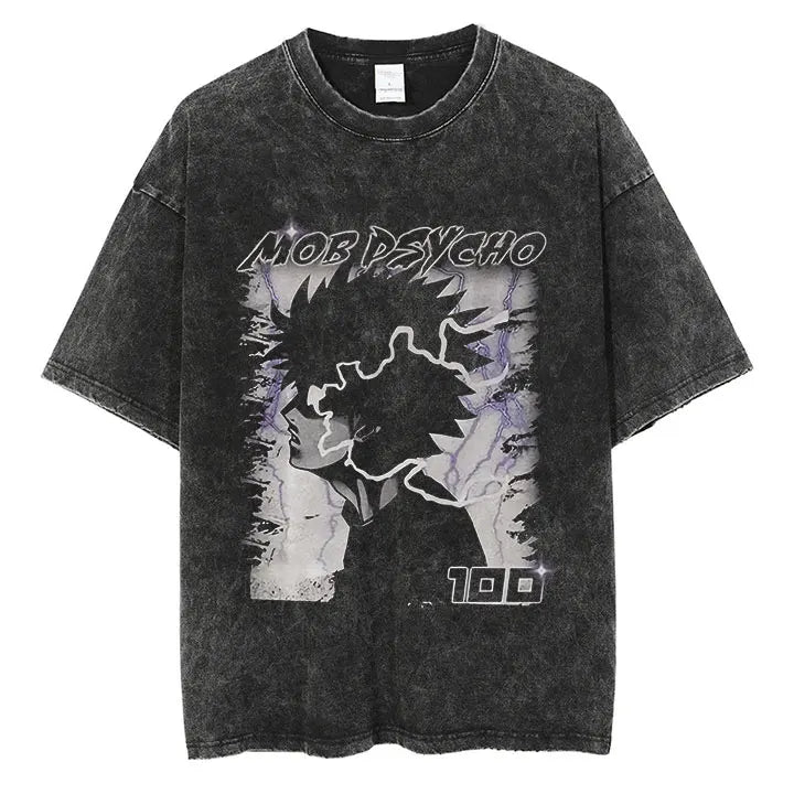 Mob Psycho 100 Vintage Graphic T-Shirt – Harajuku Streetwear Cotton Tee for Men