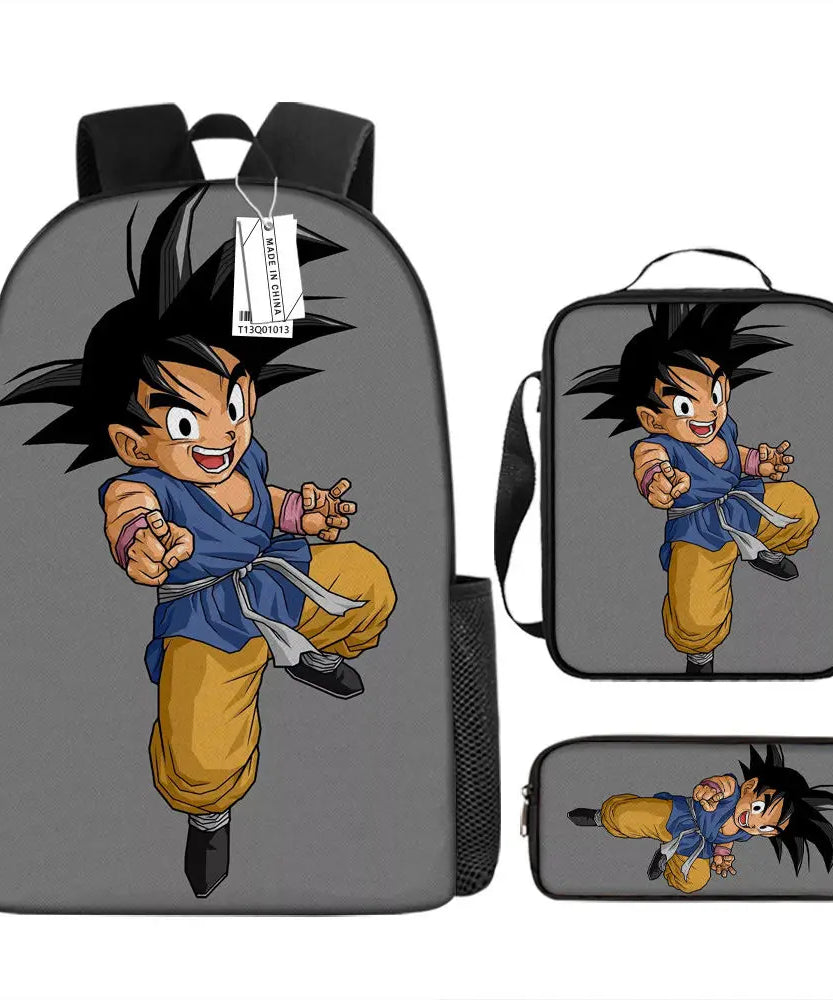 Dragon Ball Anime Goku Vegeta Frieza Large Capacity Cool Student School Bag Lunch Bag Pencil Bag Three-piece Set Gift
