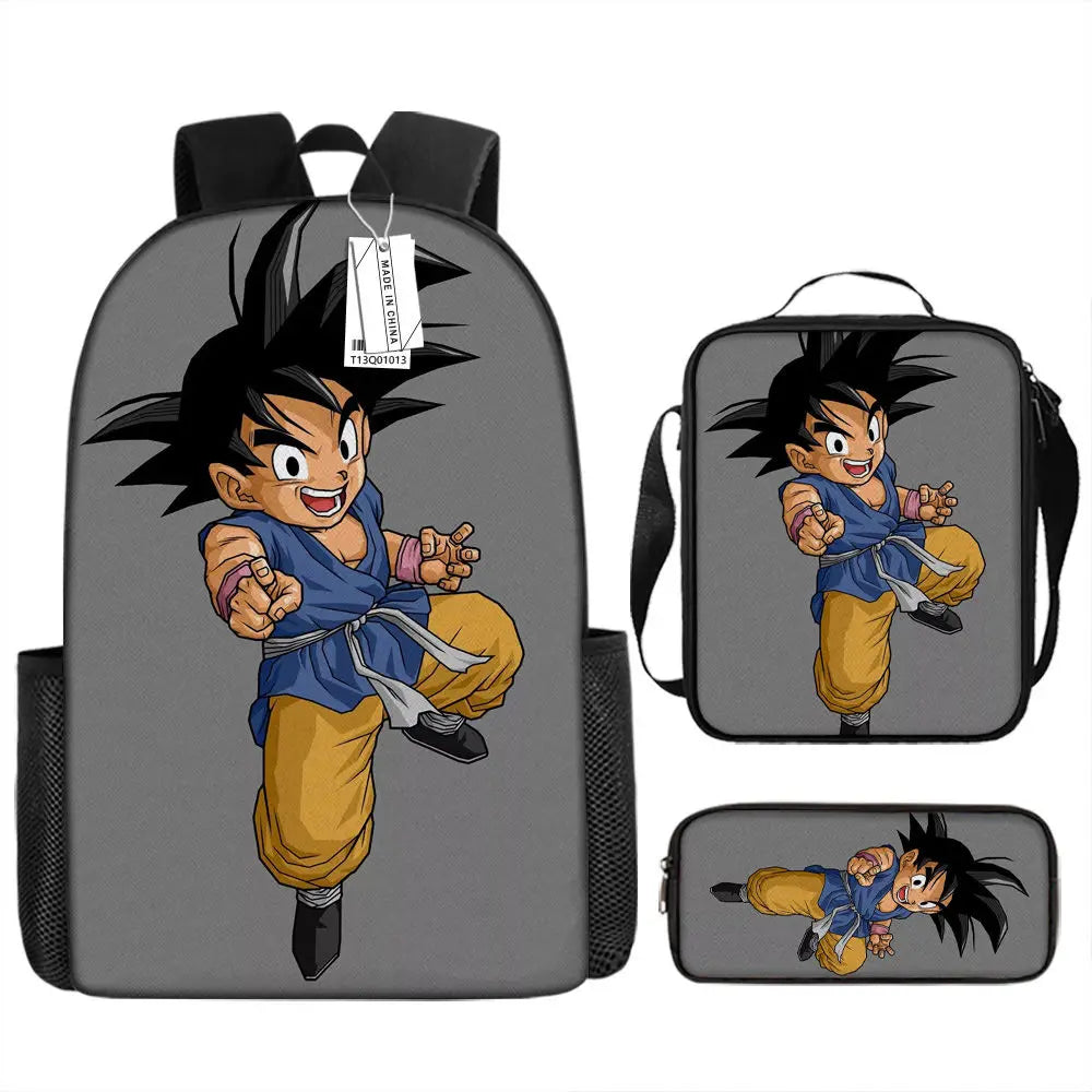 Dragon Ball Anime Goku Vegeta Frieza Large Capacity Cool Student School Bag Lunch Bag Pencil Bag Three-piece Set Gift