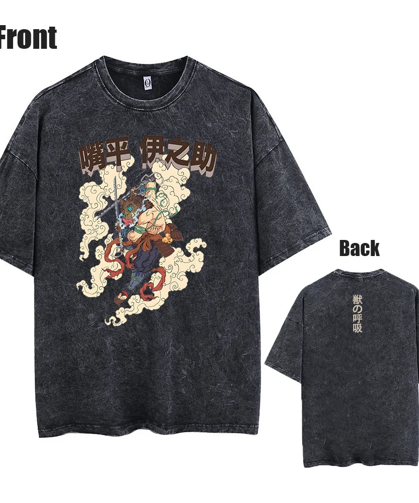 Vintage Demon Slayer Harajuku Tee – Oversized Anime Streetwear Unisex T-Shirt