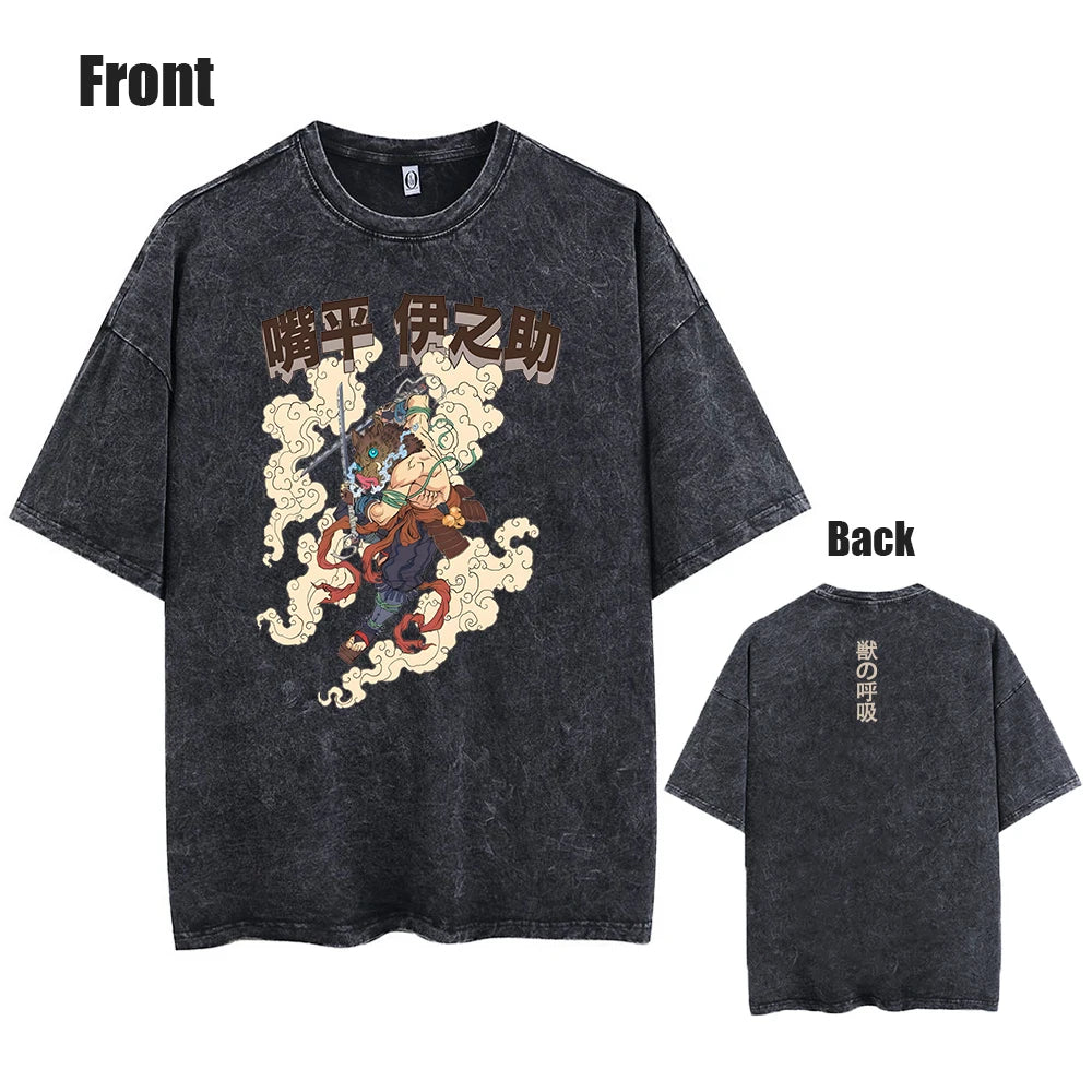 Vintage Demon Slayer Harajuku Tee – Oversized Anime Streetwear Unisex T-Shirt