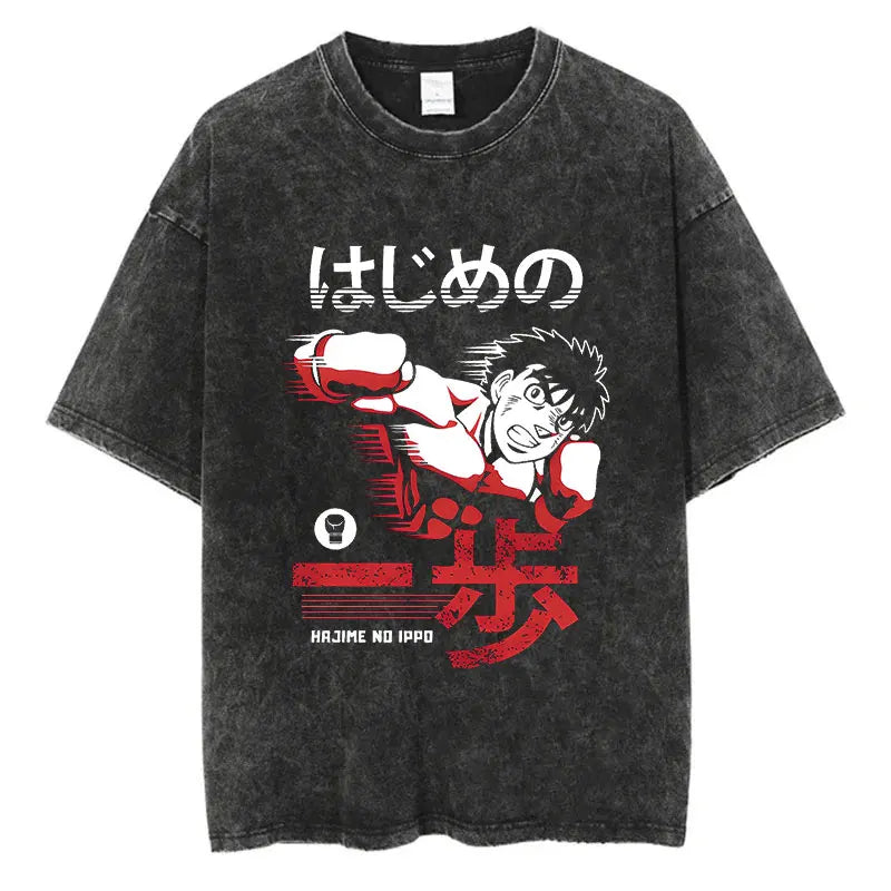 Mens Wash Tshirt Anime Hajime No Ippo T-shirt Hip Hop Street Harajuku Kamogawa Boxing Gym KBG Print Cotton Breathable Top Tee