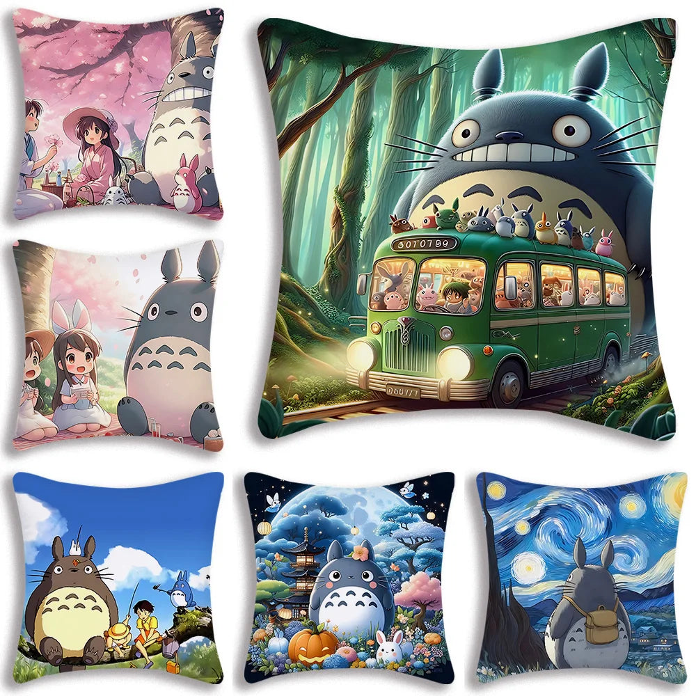 Anime T-TotoroS Kawaii Pillow Covers Cartoon Sofa Decorative Home Double-sided Printing Short Plush Cute Cushion Cover