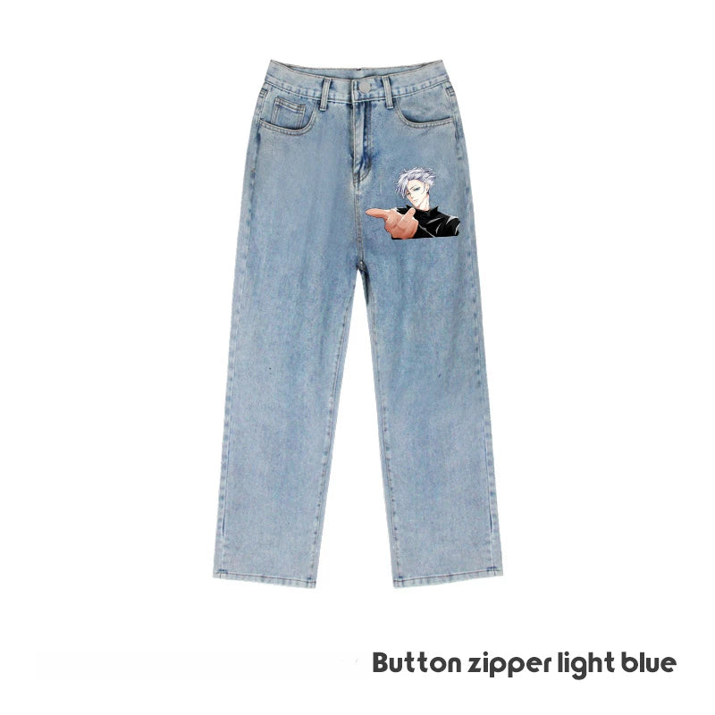 JUJUTSU KAISEN Gojo Yuji Megumi Sukuna Anime Daily Trousers Loose Spring and Autumn Wide Leg Pants Casual Jeans