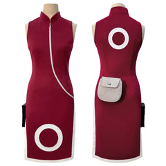 Anime Sakura Haruno Cosplay Costume – Sleeveless Cheongsam Top, Shorts & Waist Bag Set