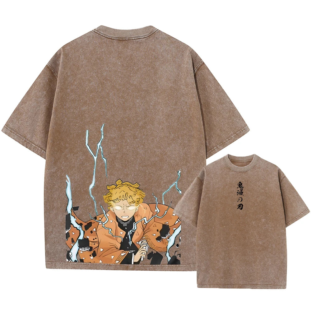 Vintage Demon Slayer Harajuku Tee – Oversized Anime Streetwear Unisex T-Shirt