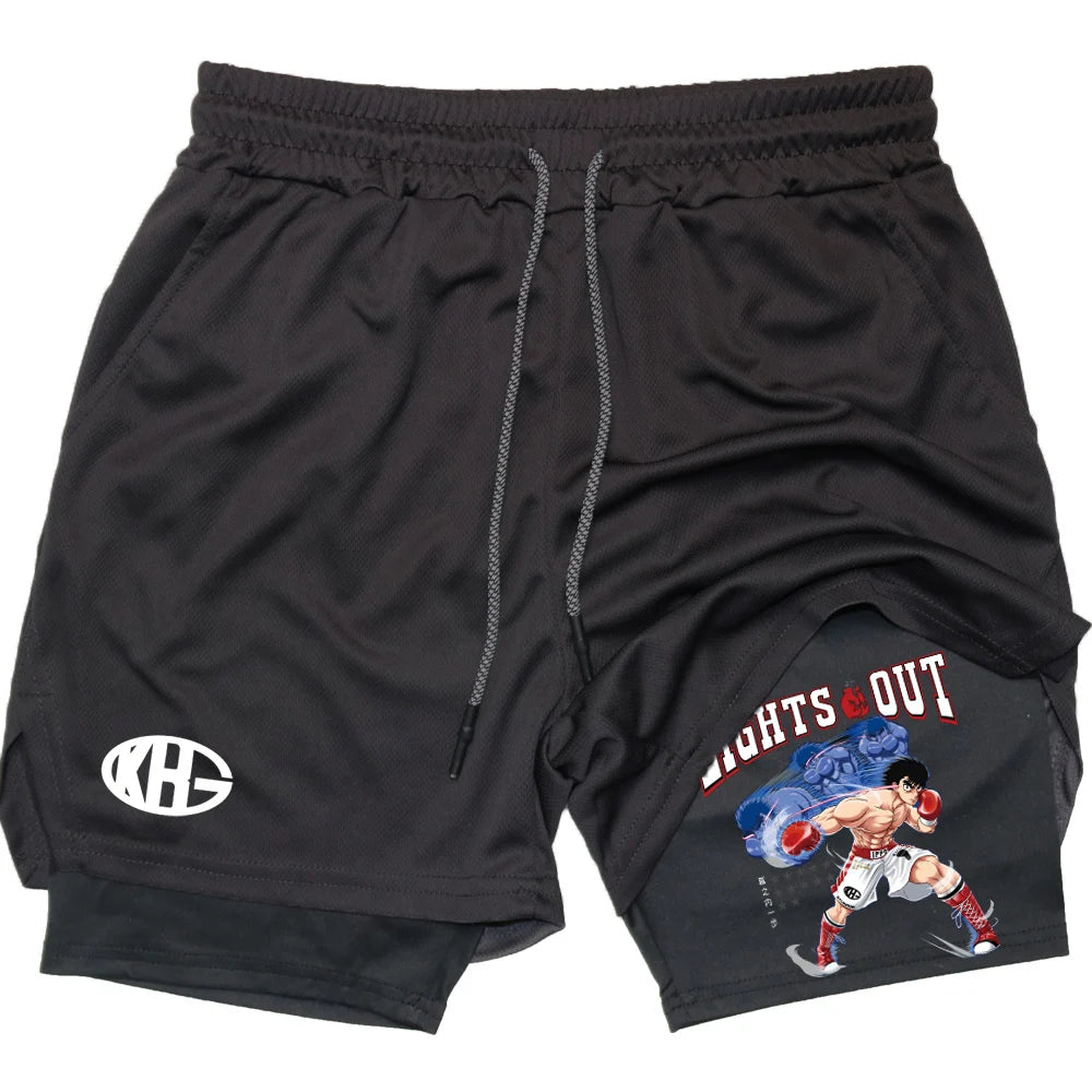 IPPO Boxing Anime Gym Shorts – 2-in-1 Quick-Dry Compression Shorts for Men