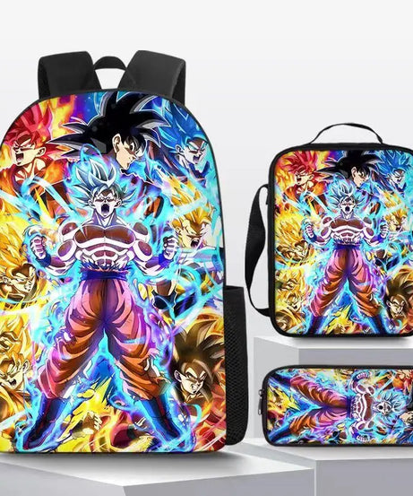 Dragon Ball Anime Goku Vegeta Frieza Large Capacity Cool Student School Bag Lunch Bag Pencil Bag Three-piece Set Gift