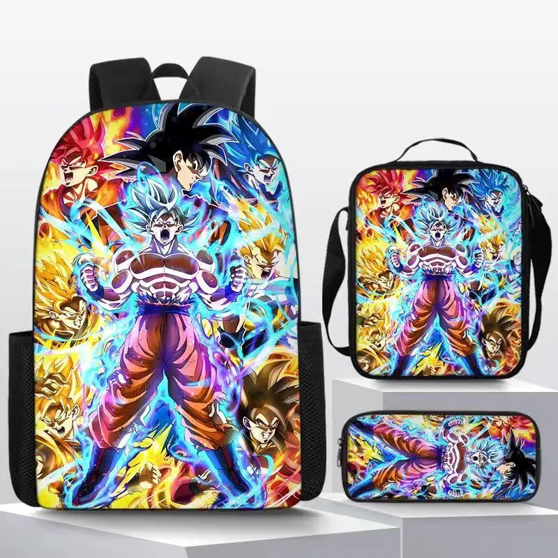 Dragon Ball Anime Goku Vegeta Frieza Large Capacity Cool Student School Bag Lunch Bag Pencil Bag Three-piece Set Gift
