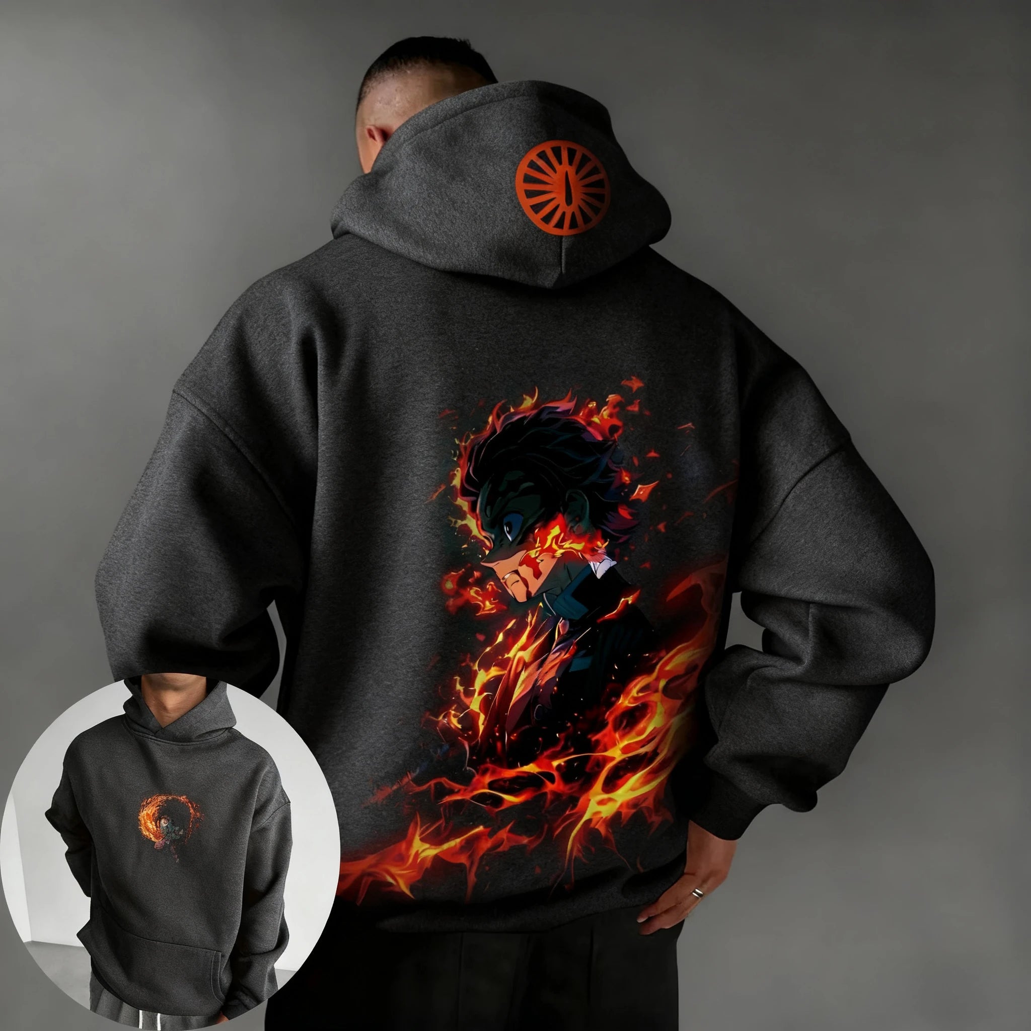 Demon Slayer Autumn/Winter New Men's Hoodie Kamado Tanjirou Anime Printed Loose Casual Hip Hop Parent Child Sweater Top