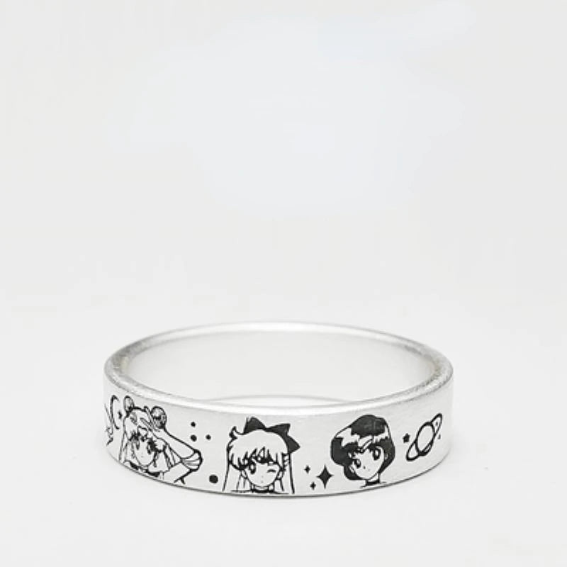 Sailor Moon Action anime cartoon peripheral silver ring Kawaii Moon Hare Shui Bingyue decoration cute girl heart girlfriend gift