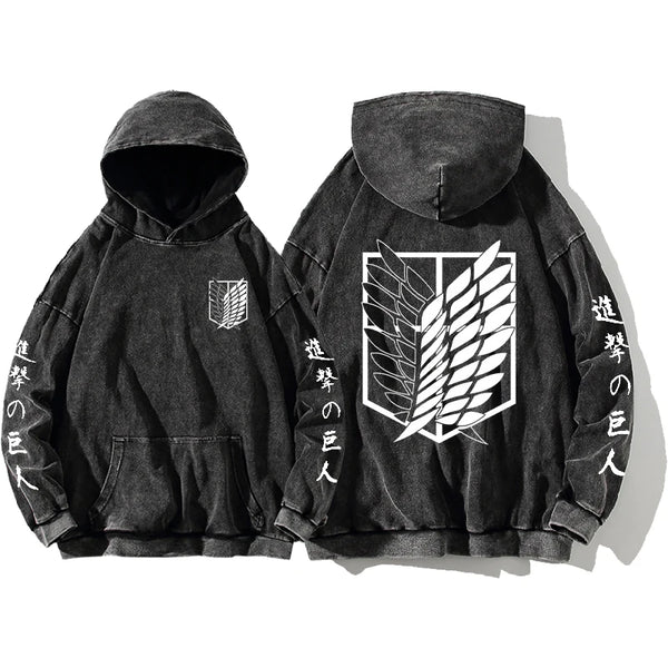 Attack on Titan Scout Legion Vintage Washed Graphic Hoodie Harajuku Streetwear