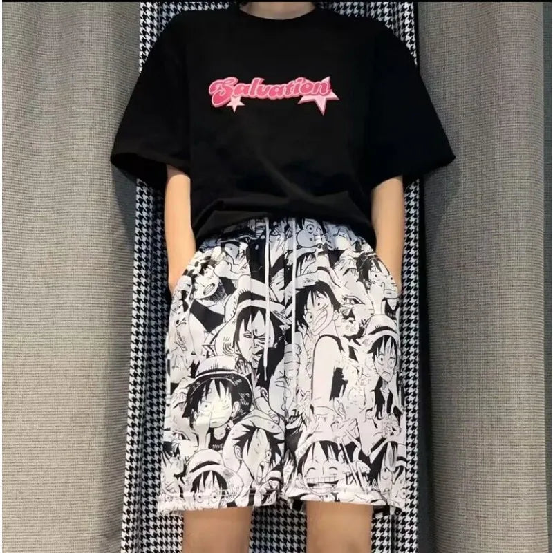 One Piece Lufy Shorts Anime Figure Summer Loose Fitting Home Pajama Pants Casual Couple Beach Pants Men Boys Cosplay Toy