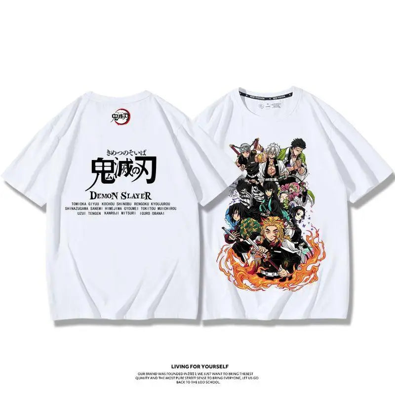 Demon Slayer Anime Tanjirou Nezuko Zenitsu Giyuu Printed Cotton Short Sleeve Summer Men's Outdoor Casual Streetwear Gift