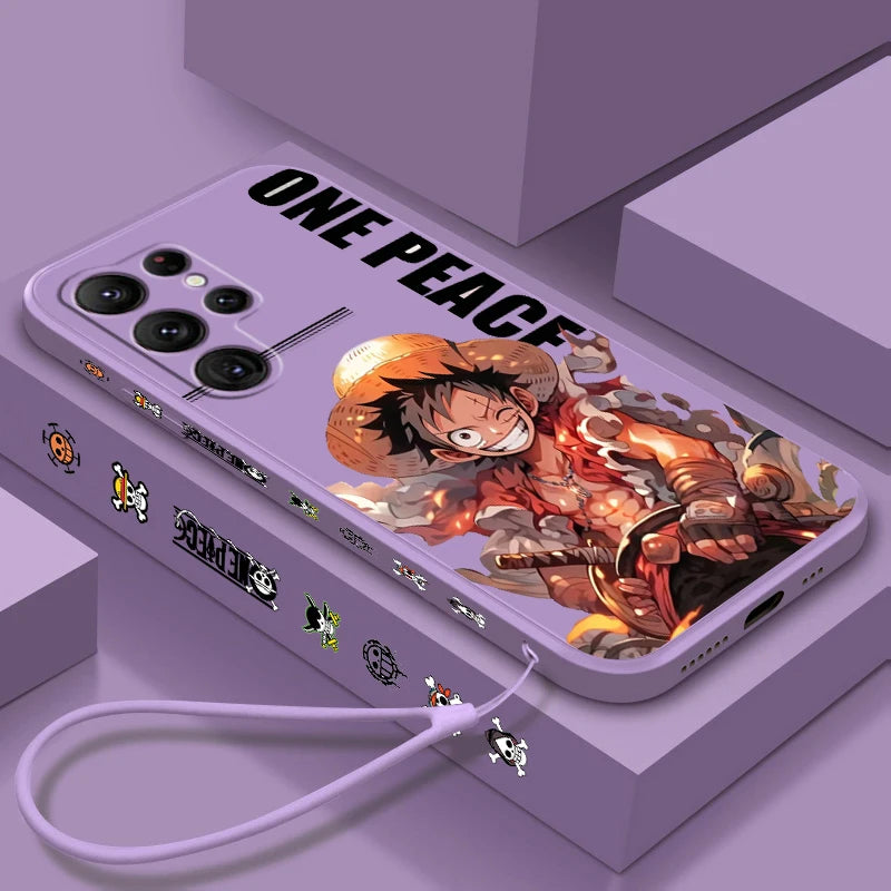 Comics One Piece Luffy For Samsung Galaxy S25 S24 S23 S22 S21 S20 Plus Ultra FE 5G Liquid Left Rope Cover Phone Case