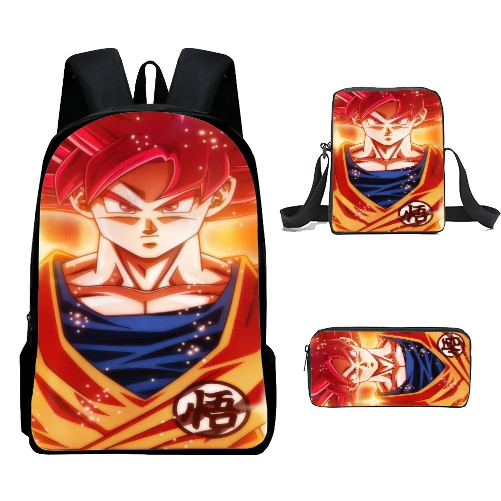 Dragon Ball Anime Goku Vegeta Frieza Large Capacity Cool Student School Bag Lunch Bag Pencil Bag Three-piece Set Gift