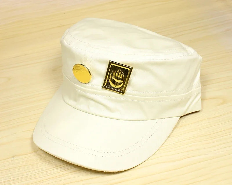 Anime Jotaro Kujo Cap Hat+Badge Animation Around Giorno Giovanna Cosplay Costume White Hat Birthday Gift