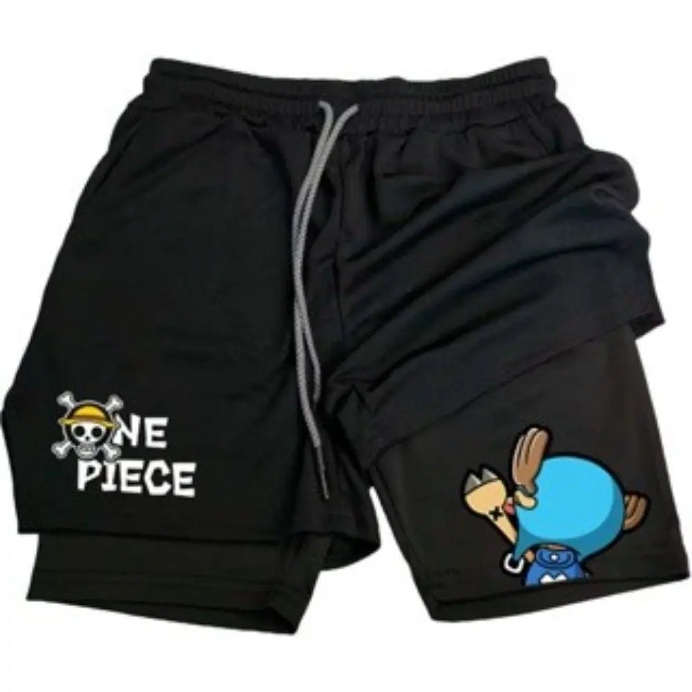 Anime Men's Gym Shorts One Piece Summer Sports Pants Streetwear Breathable Mesh Double-layer 2 in 1 Shorts Sportswear Y2k