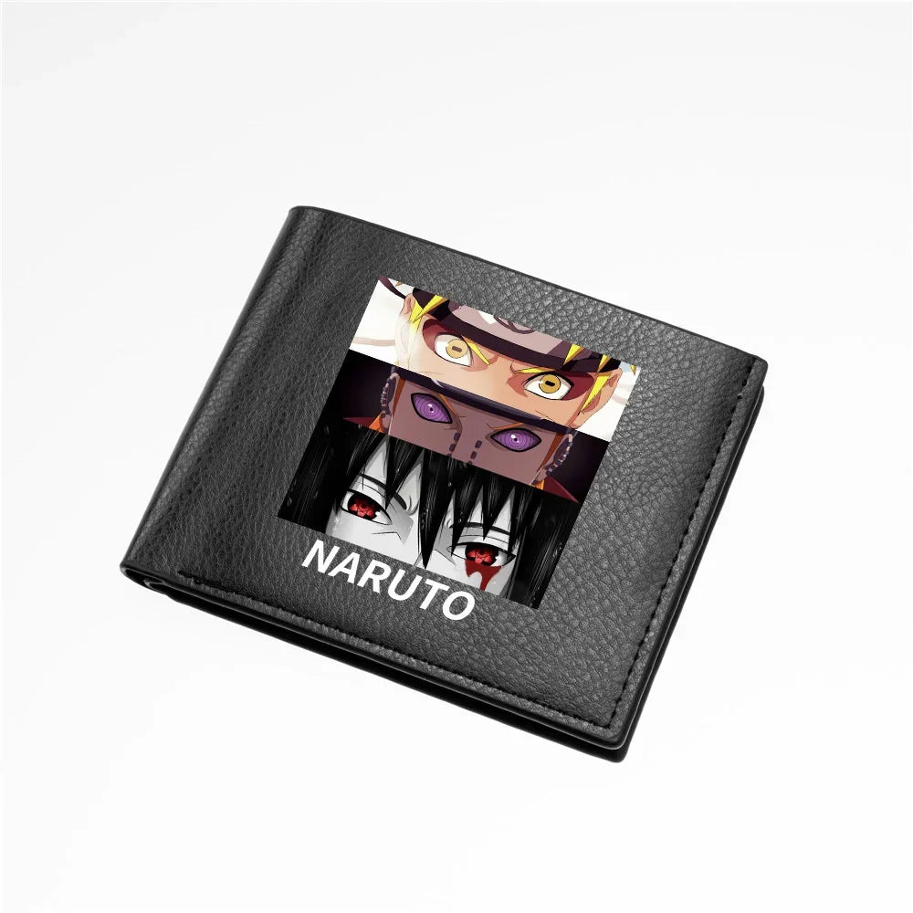 Naruto Sasuke Men Purse Black PU Leather Large Capacity Simple Casual Multiple Slot Card Holder Short Ultra Thin Wallet Gift New