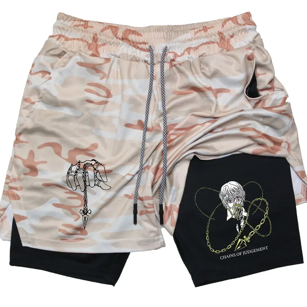 Kurapika Anime 2-in-1 Gym Shorts – Breathable Compression Sportwear