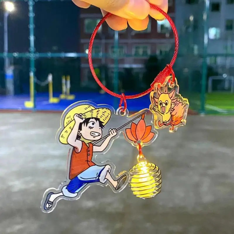 Anime One Piece Monkey D. Luffy Lotus Lantern Keychain Acrylic Luminous Nightlight Pendant Lotus Lantern Gift