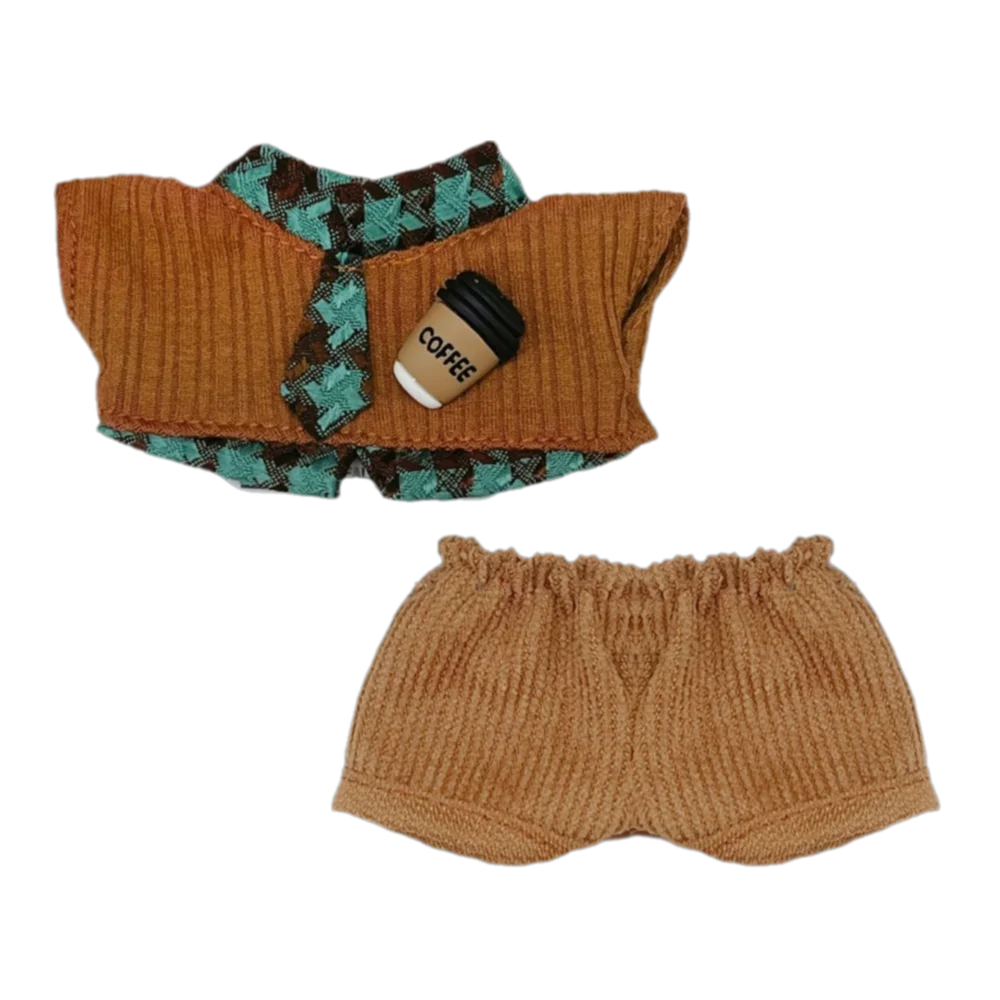 Creative 10cm Doll Clothes Blue Brown Playing House Doll Blouse Pants Suit Changing Dress Game Photo Prop Mini School Suit Gift