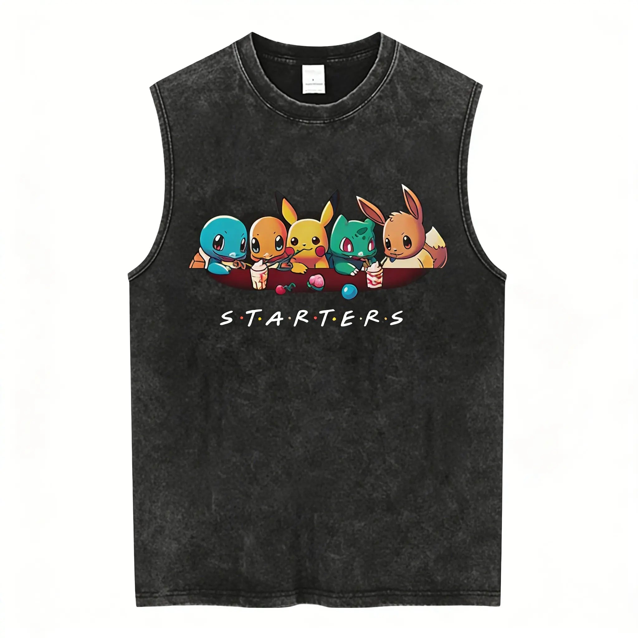 Vintage Washed Gym Vest Man T Shirt Pokemon Print Y2k Summer Sleeveless Shirt Print Streetwear Loose Casual Men's Tank Top
