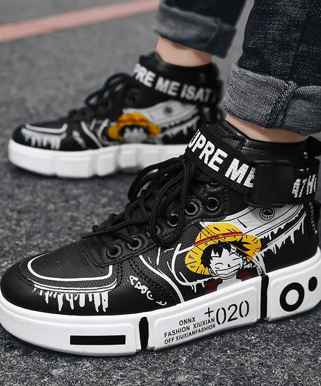 Anime One Piece Luffy High Top Students Leisure Sports Shoes Roronoa Zoro Autumn Winter Breathable Non-slip Shoes Gift Men Women