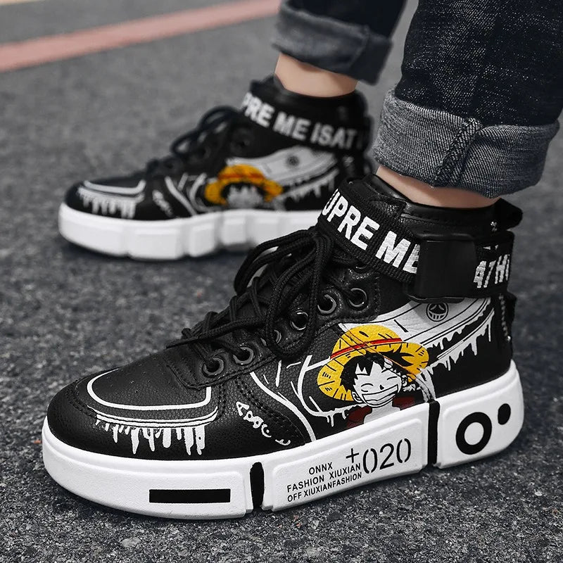 Anime One Piece Luffy High Top Students Leisure Sports Shoes Roronoa Zoro Autumn Winter Breathable Non-slip Shoes Gift Men Women