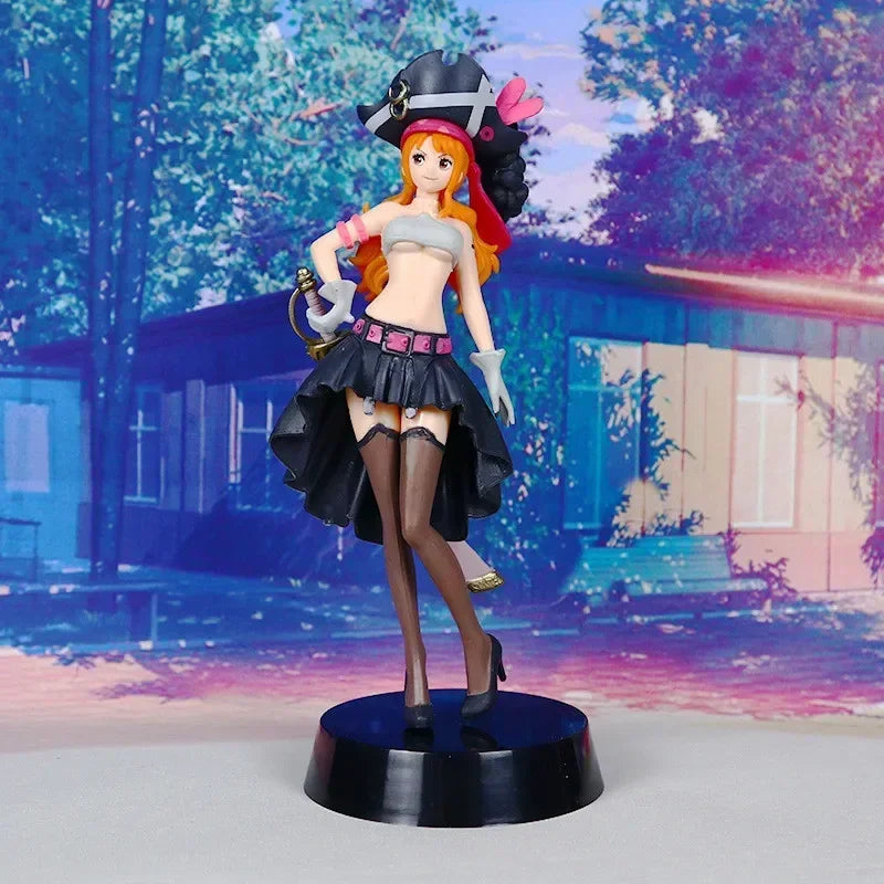 19CM Anime One Piece Nami Black Clothes Action Figure ONE PIECE FILM RED Dress Up Figurine PVC Collectible Model Toy