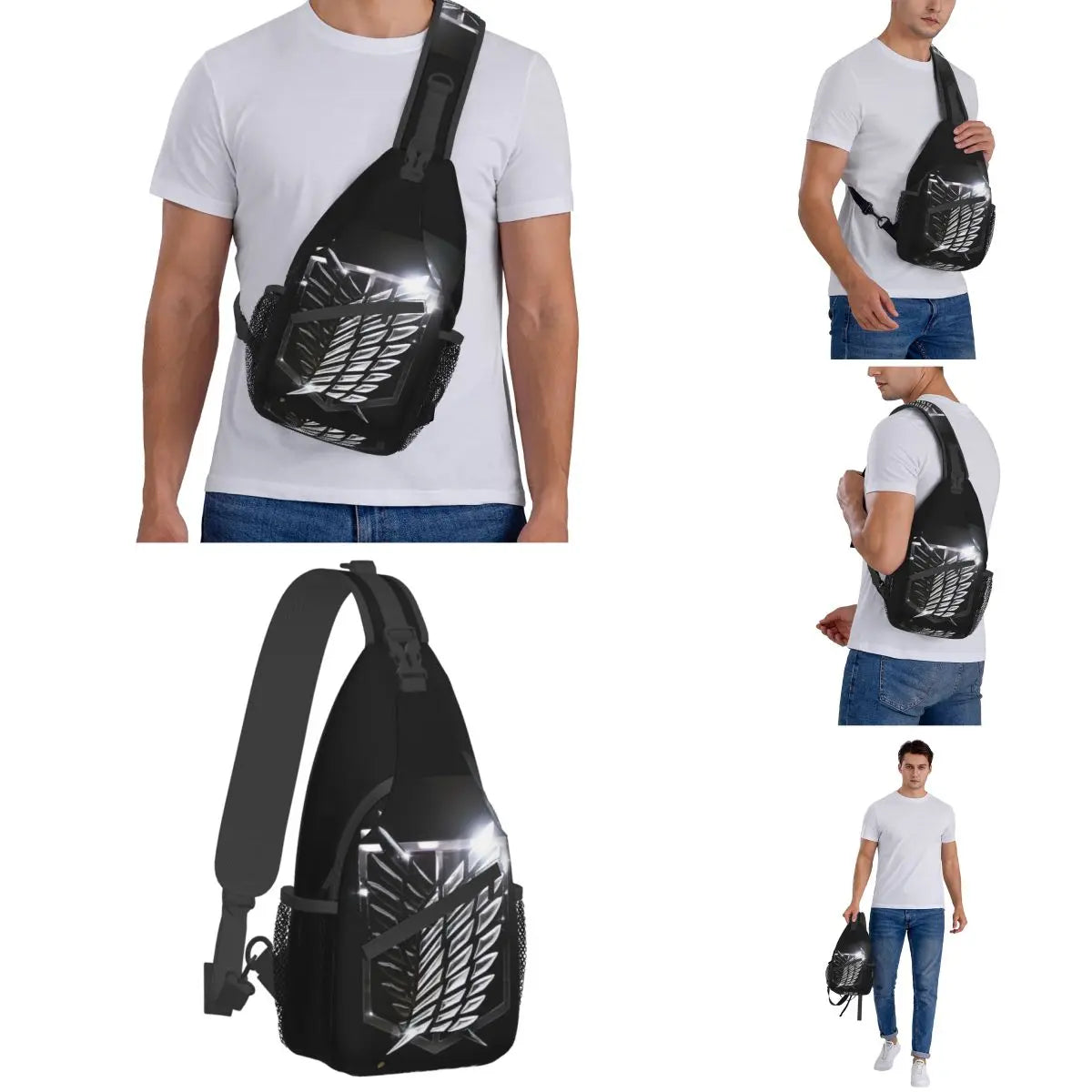 Attack On Titan Sling Bags Chest Crossbody Shoulder Sling Backpack Outdoor Sports Daypacks Survey Corps Shine Logo Men Women Bag