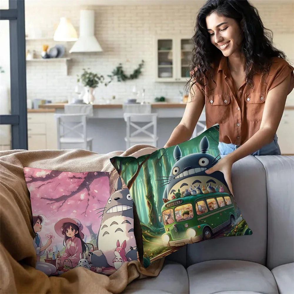 Anime T-TotoroS Kawaii Pillow Covers Cartoon Sofa Decorative Home Double-sided Printing Short Plush Cute Cushion Cover