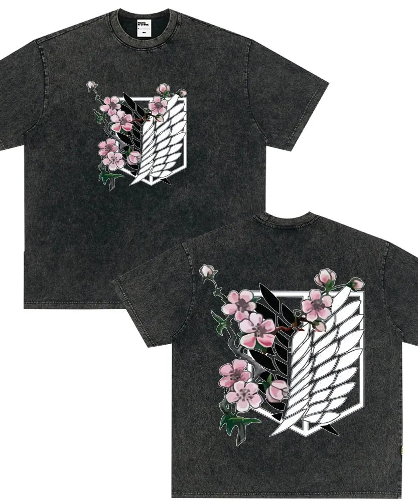 Tshirts Anime Attirtsack on Titan Washed T-shirt Vintage Wears Men Women Fashion Clothes tshirt for Teens