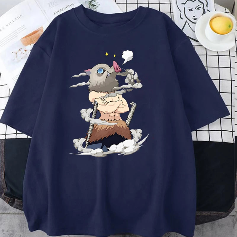 Hot Anime Hashibira Inosuke Graphic Short Sleeve T-shirts for Women Men Shirts Loose T-shirt Casual Summer Oversized T-shirts