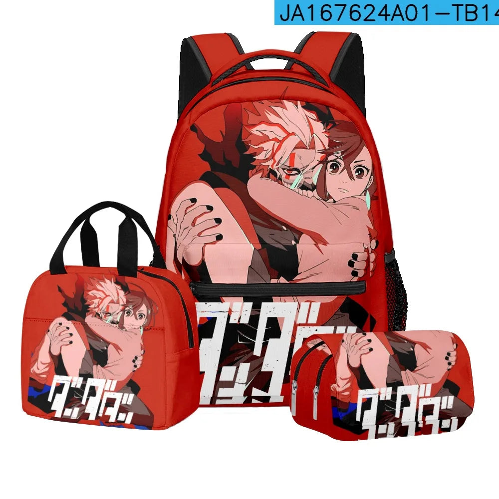 Luxury Popular Novelty DANDADAN 3D Printed 3pcs/Set student School Bags Travel Notebook Backpack Lunch bag Pencil Case