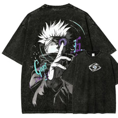 Anime Jujutsu Kaisen Gojo Satoru Vintage Washed T-Shirt – Oversized Graffiti Eye Graphic Streetwear Tee