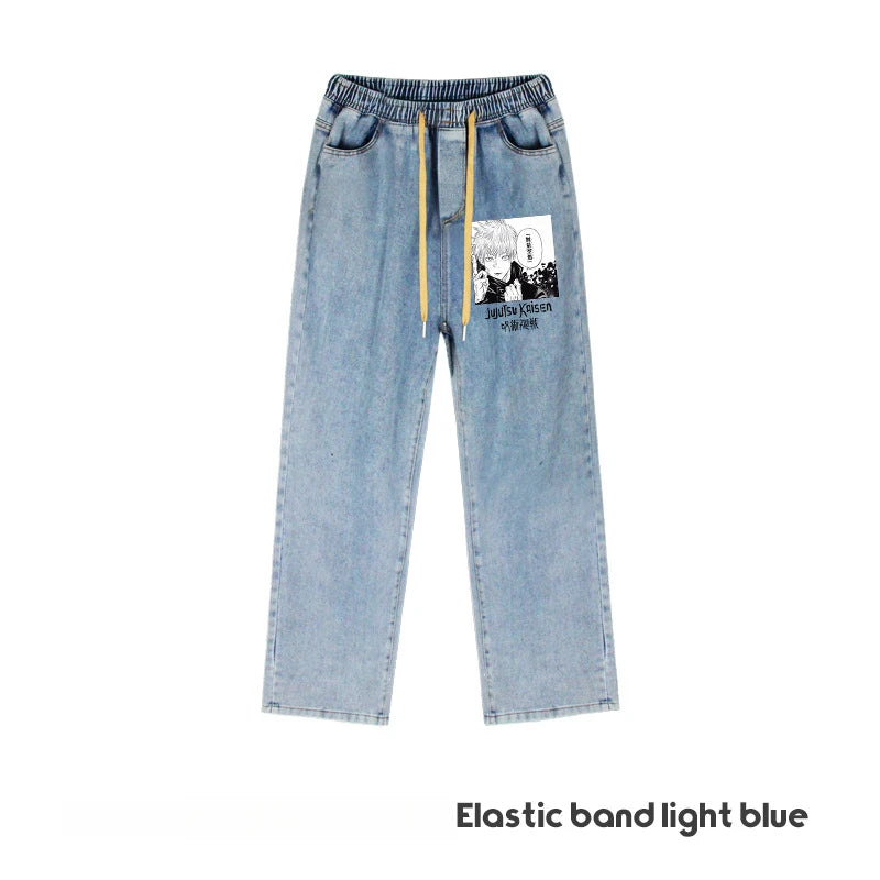 JUJUTSU KAISEN Gojo Yuji Megumi Sukuna Anime Daily Trousers Loose Spring and Autumn Wide Leg Pants Casual Jeans
