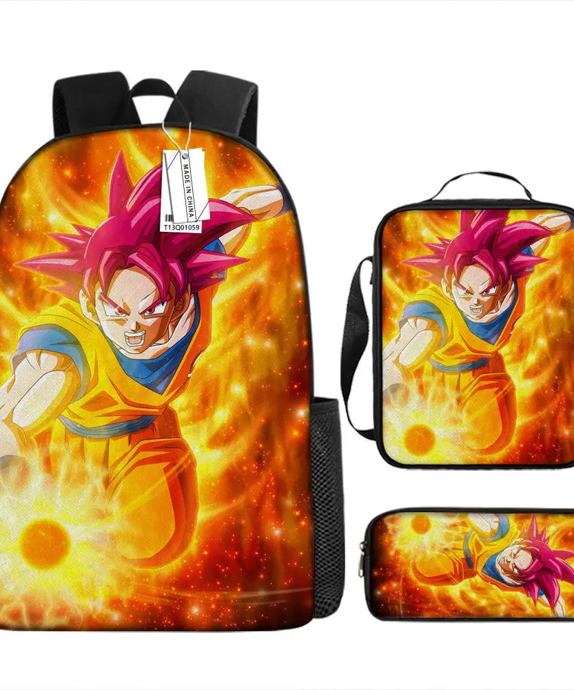 Dragon Ball Anime Goku Vegeta Frieza Large Capacity Cool Student School Bag Lunch Bag Pencil Bag Three-piece Set Gift