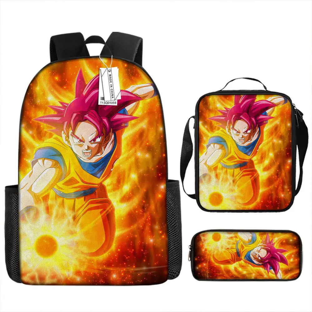 Dragon Ball Anime Goku Vegeta Frieza Large Capacity Cool Student School Bag Lunch Bag Pencil Bag Three-piece Set Gift