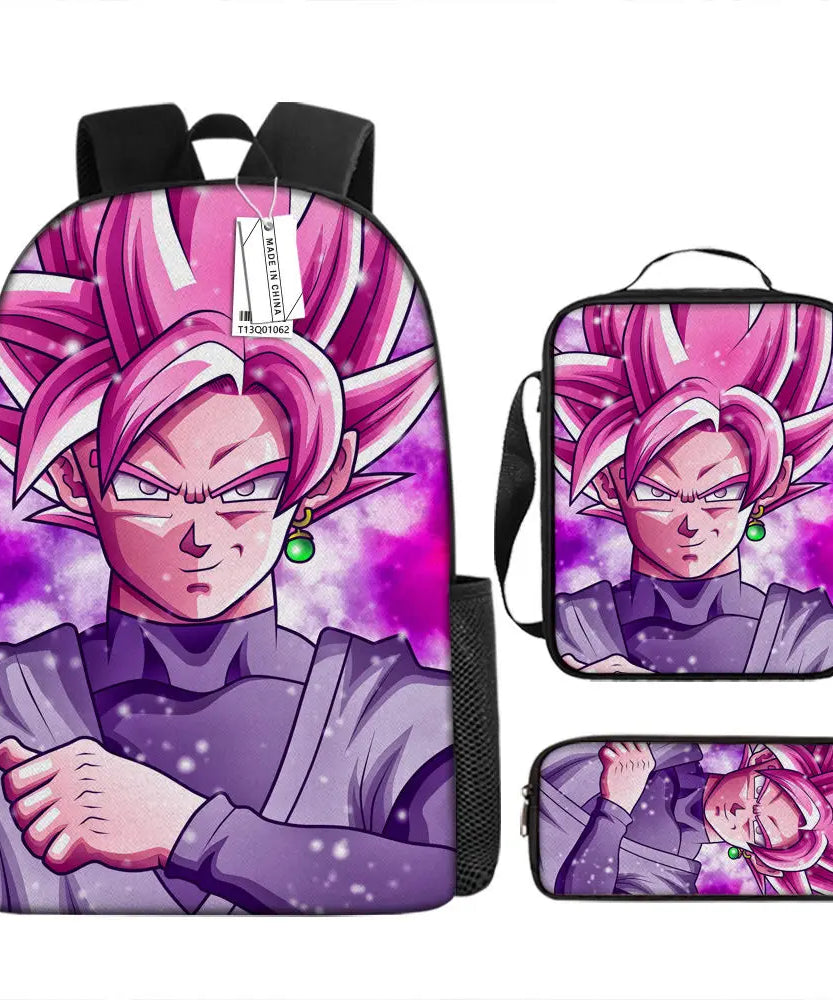 Dragon Ball Anime Goku Vegeta Frieza Large Capacity Cool Student School Bag Lunch Bag Pencil Bag Three-piece Set Gift