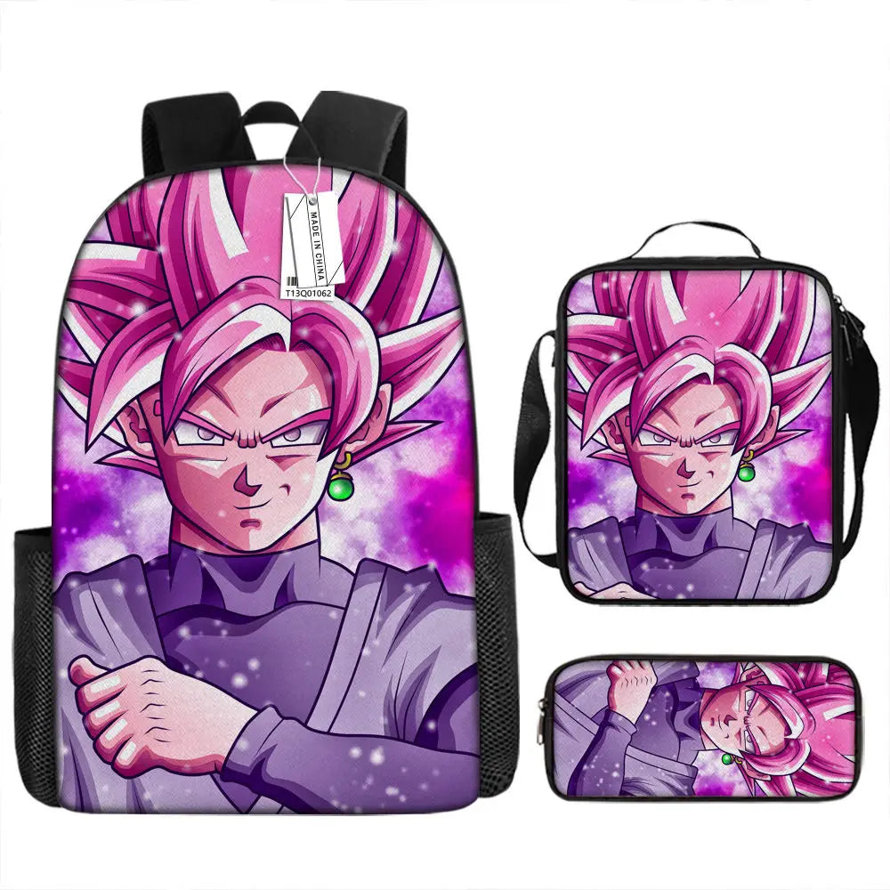 Dragon Ball Anime Goku Vegeta Frieza Large Capacity Cool Student School Bag Lunch Bag Pencil Bag Three-piece Set Gift