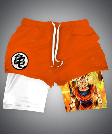 New Dragon Ball Son Goku Shorts Anime Men Double Layer Sports Short Pants Sportswear Jogger Breathable Beach Pants