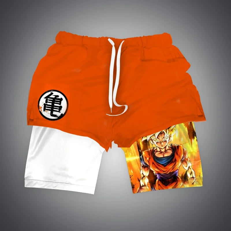 New Dragon Ball Son Goku Shorts Anime Men Double Layer Sports Short Pants Sportswear Jogger Breathable Beach Pants