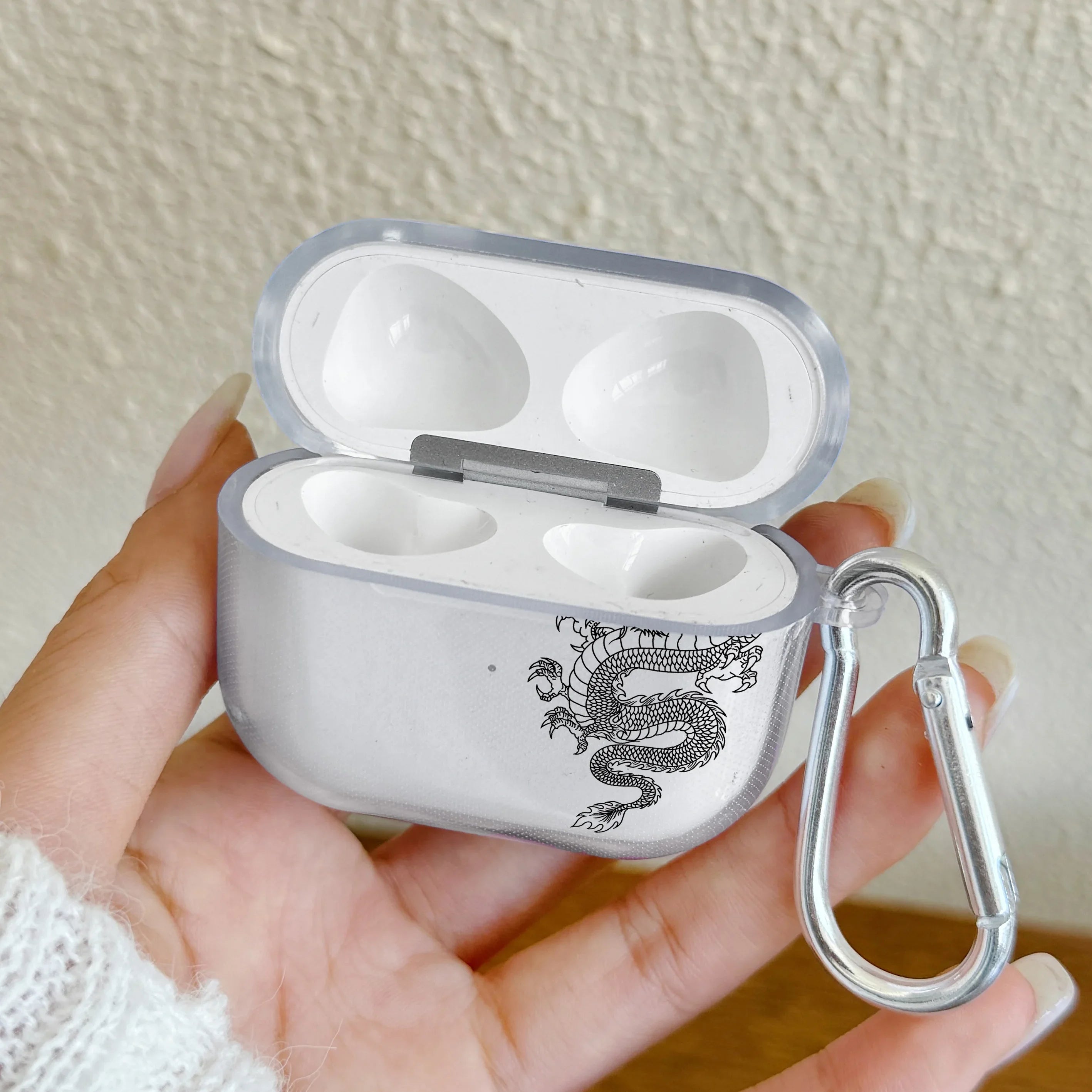 Dragon Design Earphone Case For AirPods Pro/Pro2 TPU Clear Wireless Bluetooth Cover For AirPods 3/4 Protector With Keychain Case
