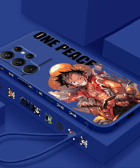 Comics One Piece Luffy For Samsung Galaxy S25 S24 S23 S22 S21 S20 Plus Ultra FE 5G Liquid Left Rope Cover Phone Case