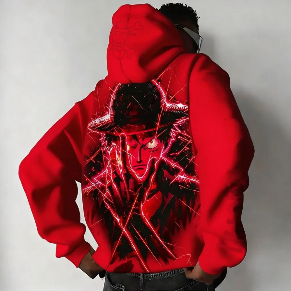One Piece Luffy Autumn/Winter New Hoodie Men's Street Anime Printed Loose Casual American Hip Hop Parent Child Sweater Top