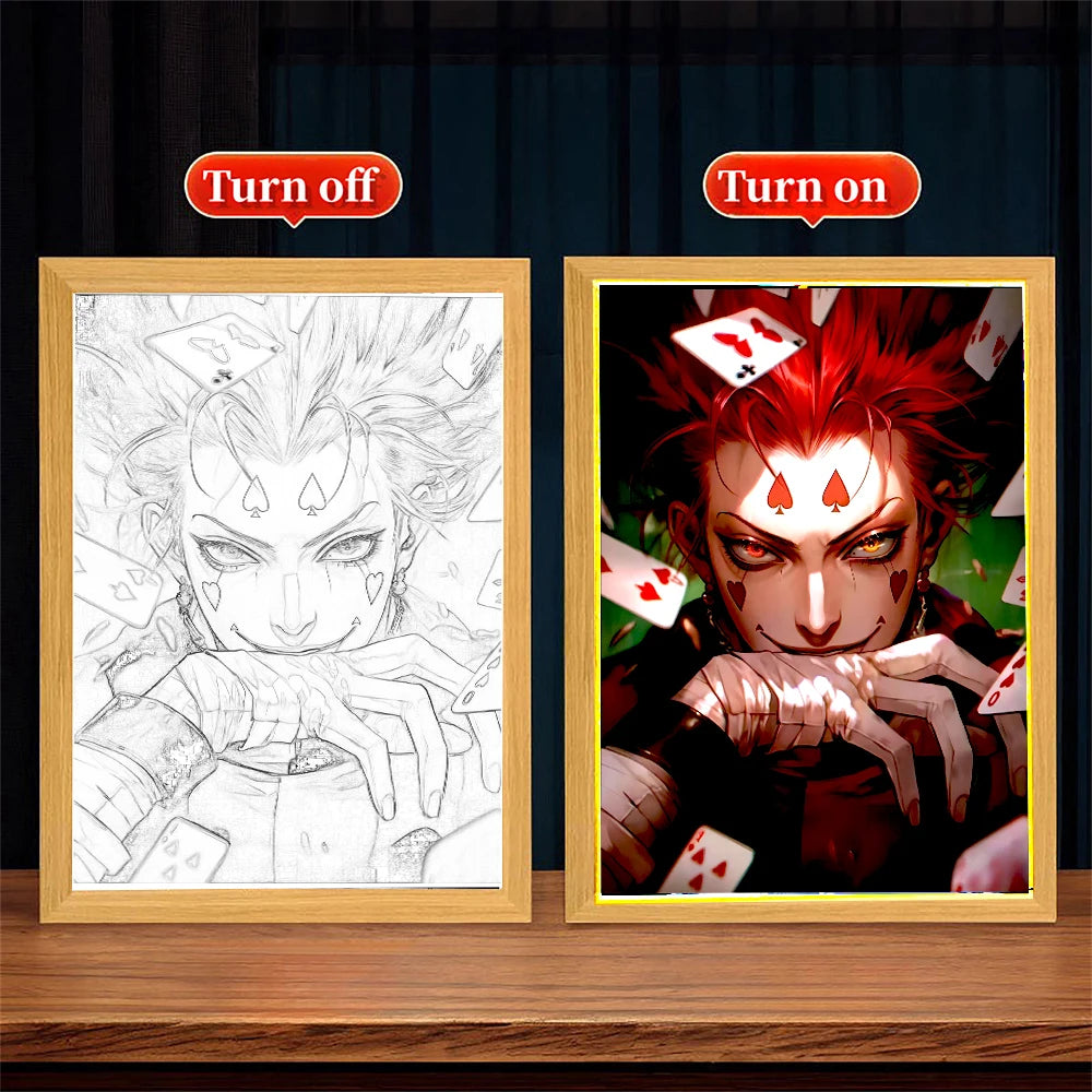 Anime Figure Light Painting Picture Frame Hunter×Hunter Killua Chrollo Led Night Light Moon Lamp Bedroom Home Decor Friends Gift