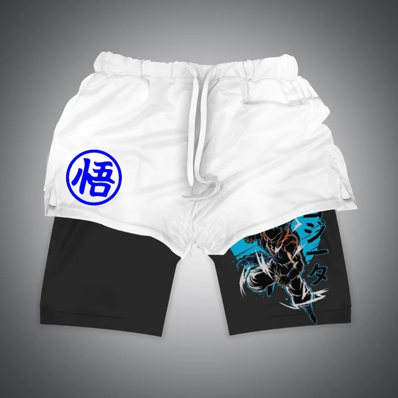 New Dragon Ball Son Goku Shorts Anime Men Double Layer Sports Short Pants Sportswear Jogger Breathable Beach Pants