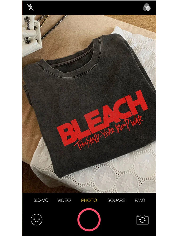 Anime Tshirts Men Women Bleach Zaraki Kenpachi Printed Acid T-Shirt Cotton Graphic Punk Harajuku Tees Men's Clothing