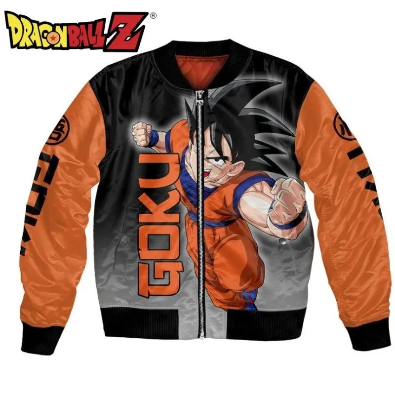 Plus Size Anime Bomber Jacket for Men - One Piece Naruto Dragon Ball Themed Military Aviator Coat, Cosplay Winter Outerwear Gift